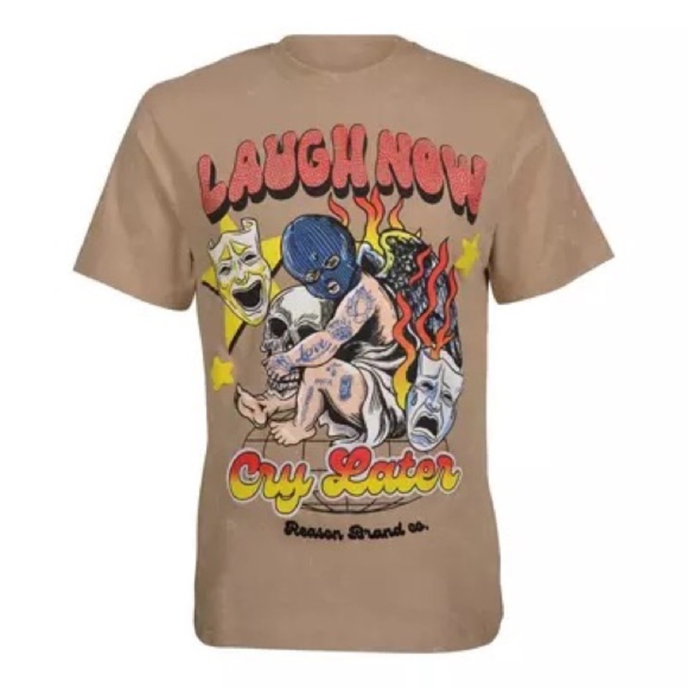 Reason Men's Brown Graphic Tee with Colorful Design